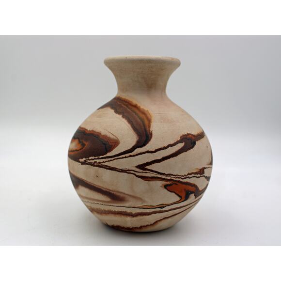 1980's post Nemadji Brown and Orange Swirl Pottery - Picture 4 of 6